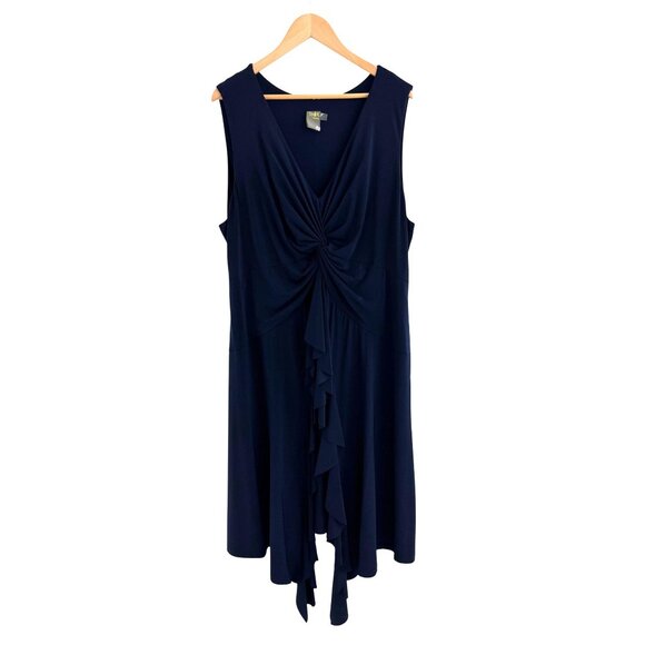 Taylor Navy Blue Knot Sleeveless Handkerchief Ruffle Hem Size 24W 3X Plus - Picture 3 of 9